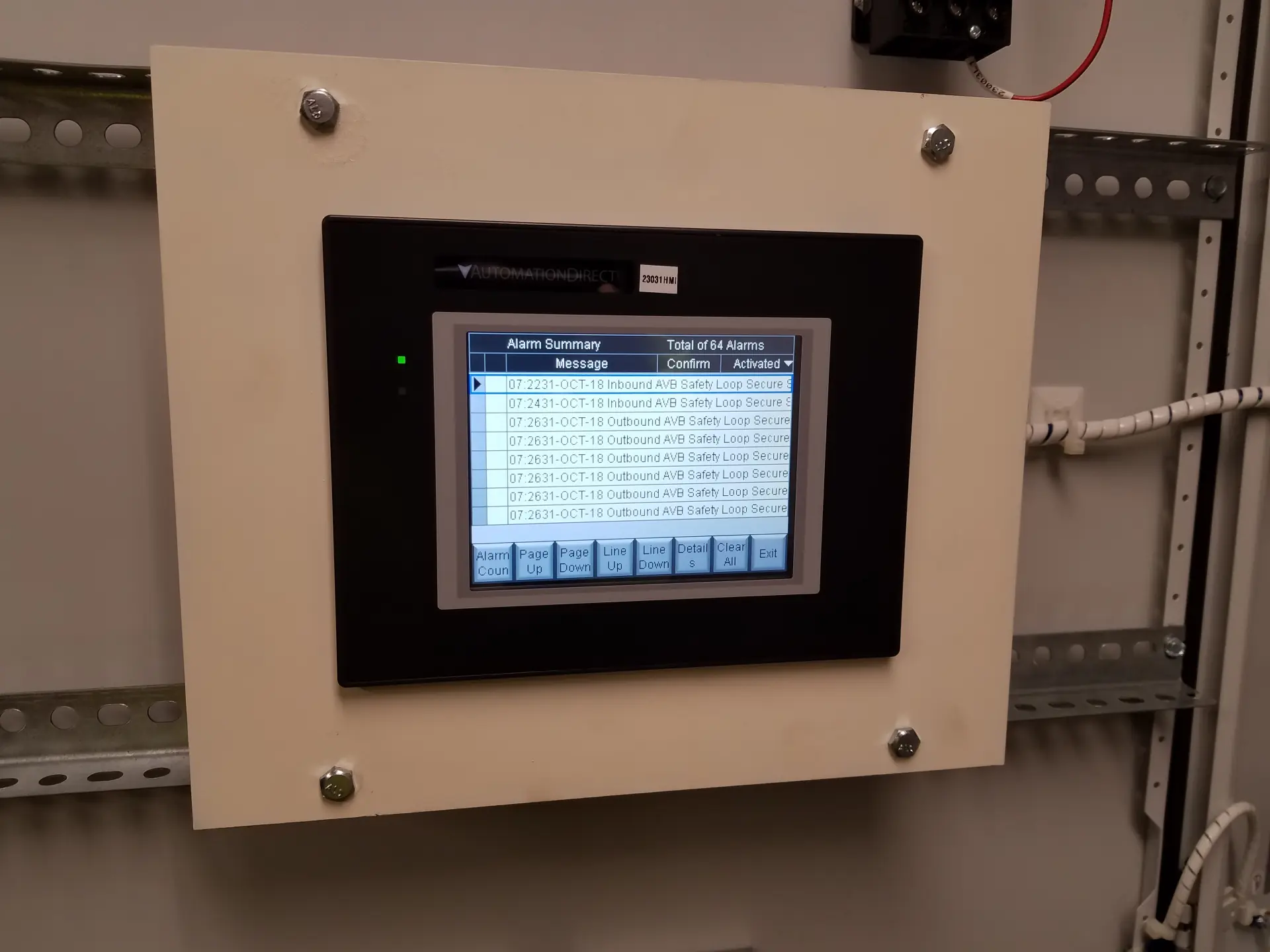 Wall-mounted digital alarm panel displaying a summary of system alerts and status.