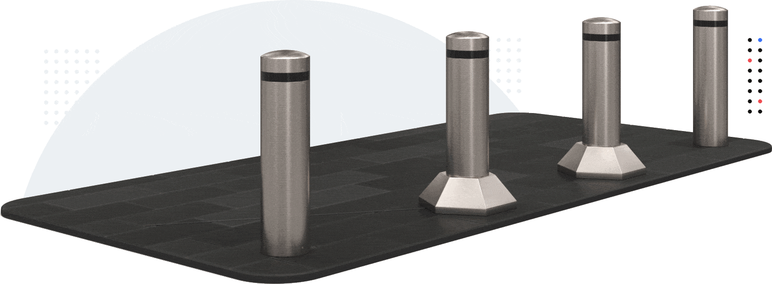 3D animation of Matador bollards sliding on a rectangular base.