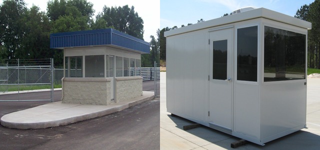 A combined image of two side-by-side photos of guard booths.